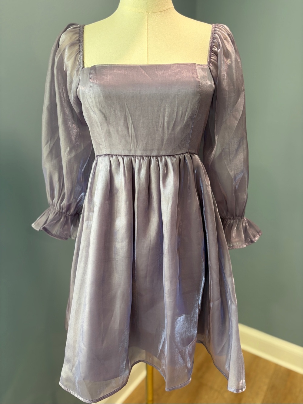 THIRTY/THIRTY Lavender Shimmer Organza Babydoll Mini Dress Small Coquette